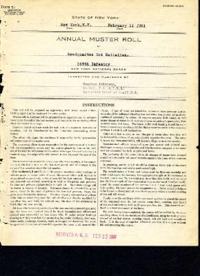 Annual Muster Roll of Headquarters 3rd Battalion, 369th Infantry