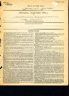 Annual Muster Roll of 3rd Battalion Headquarters, 369th Infantry