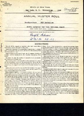 Annual Muster Roll of Headquarters 3rd Battalion, 369th Infantry