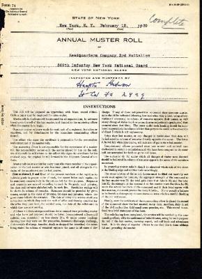 Annual Muster Roll of Headquarters Company 3rd Battalion, 369th Infantry