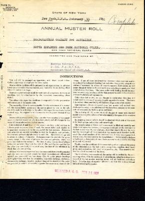 Annual Muster Roll of Headquarters 3rd Battalion, 369th Infantry