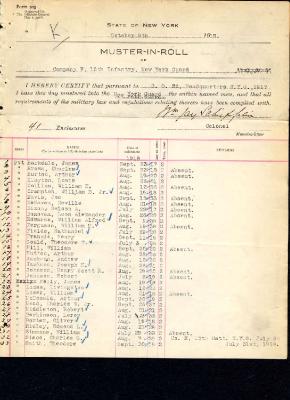 Muster in roll of Company F, 15th Infantry