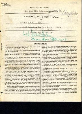 Annual Muster Roll of Company M, 369th Infantry