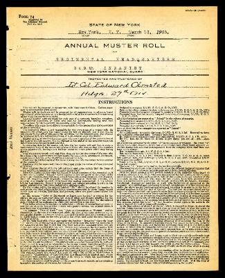 Annual muster roll of regimental headquarters, 369th Infantry