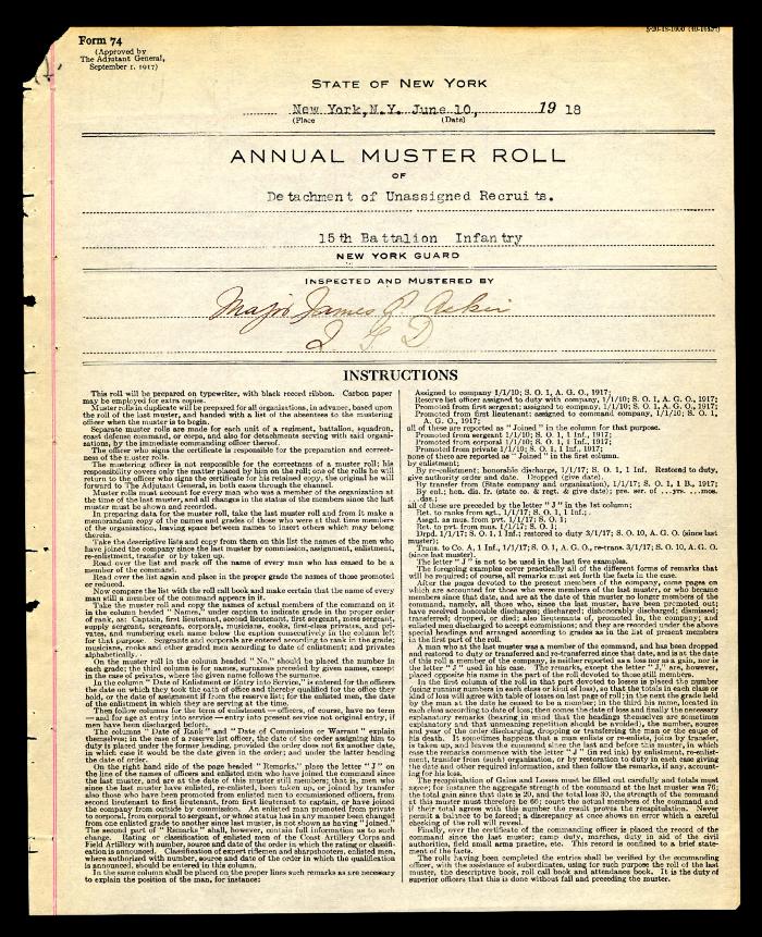Annual muster roll of detachment of unassigned recruits, 15th Battalion Infantry