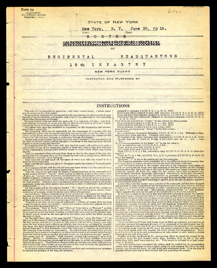Roster of regimental headquarters, 15th Battalion Infantry