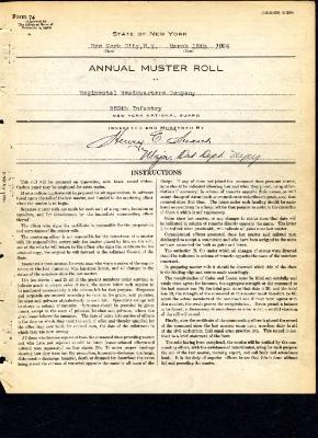 Annual muster roll of regimental headquarters company, 369th Infantry