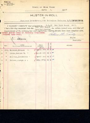 Muster in roll of sanitary detachment, 1st Battalion Infantry