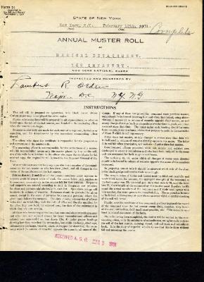 Annual muster roll of medical detachment, 369th Infantry