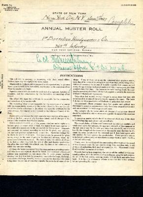 Annual muster roll of 1st Battalion Headquarters Company 369th Infantry