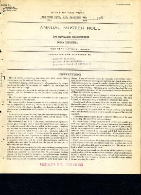 Annual muster roll of 1st Battalion Headquarters Company 369th Infantry