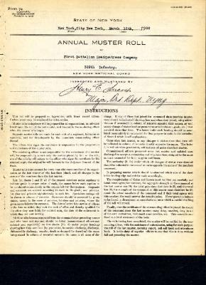 Annual muster roll of 1st Battalion Headquarters Company 369th Infantry