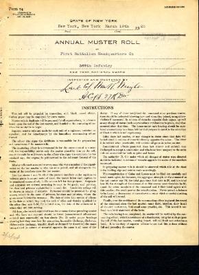 Annual muster roll of 1st Battalion Headquarters Company 369th Infantry