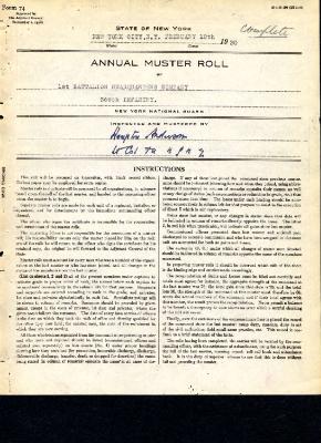 Annual muster roll of 1st Battalion Headquarters Company 369th Infantry