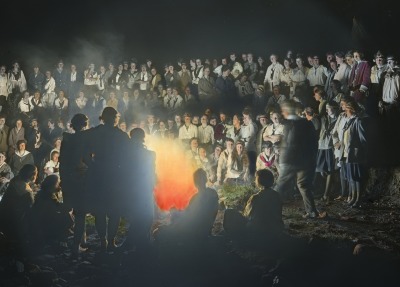 Camp Fire of Y.W.C.A. (flashlight), Summit Lake - Palisades Interstate Park, New York