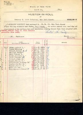 Muster in Roll of Company D, 15th Infantry