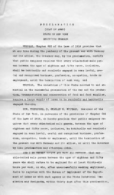 World War I - Law Chapter 625 Proclamation