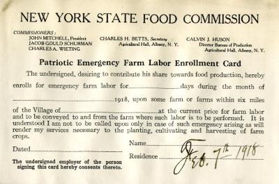 Patriotic Emergency Farm Labor Enrollmemt Card