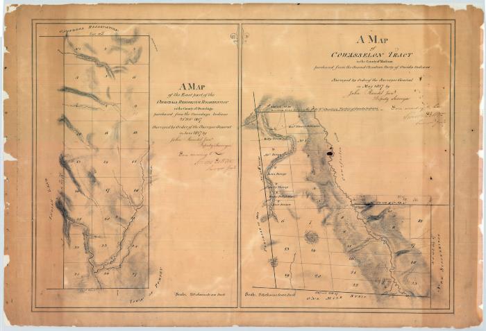 Map of the east part of the Onondaga Residence Reservation and Map of Cowasselon Tract, 1817