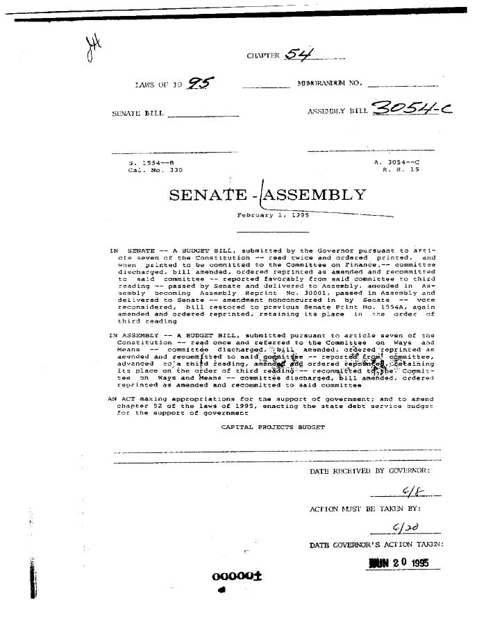 NYS Bill and Veto Jackets: 1995, Chapter 54