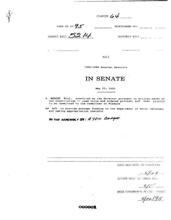 NYS Bill and Veto Jackets: 1995, Chapter 64