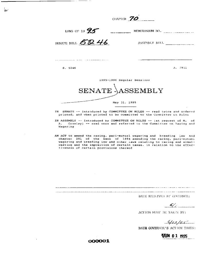 NYS Bill and Veto Jackets: 1995, Chapter 70