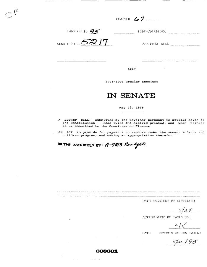 NYS Bill and Veto Jackets: 1995, Chapter 67