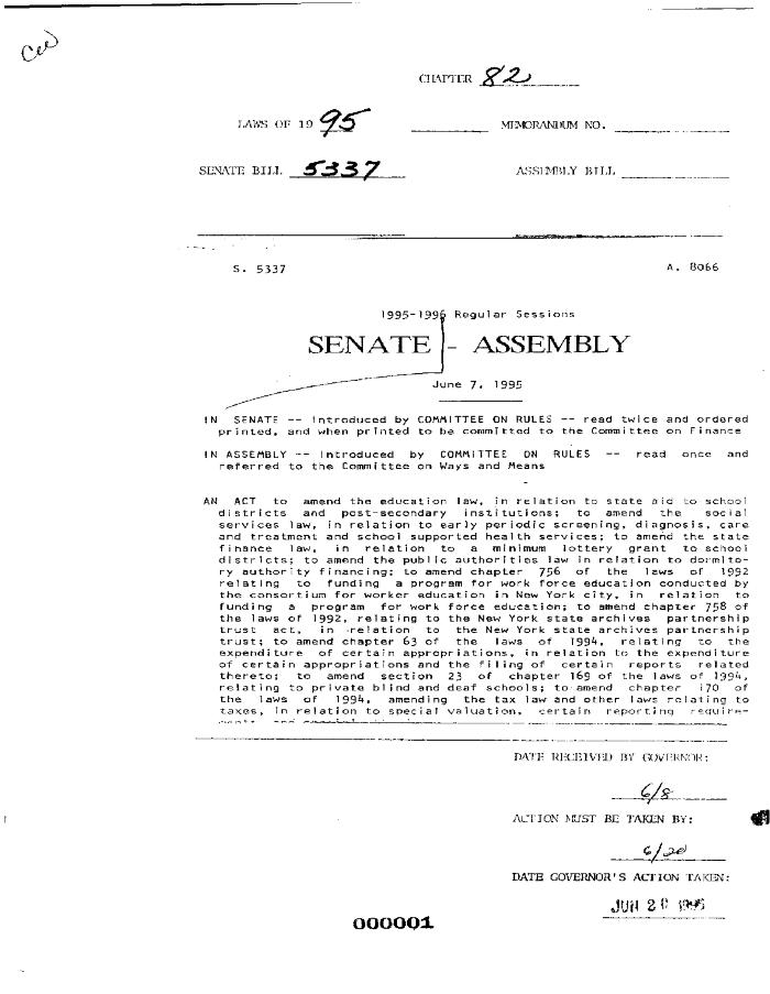 NYS Bill and Veto Jackets: 1995, Chapter 82