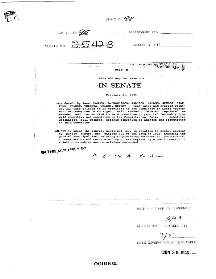 NYS Bill and Veto Jackets: 1995, Chapter 98