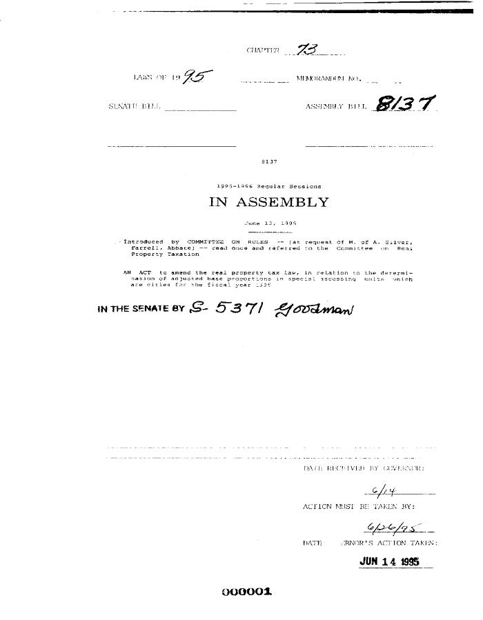 NYS Bill and Veto Jackets: 1995, Chapter 73