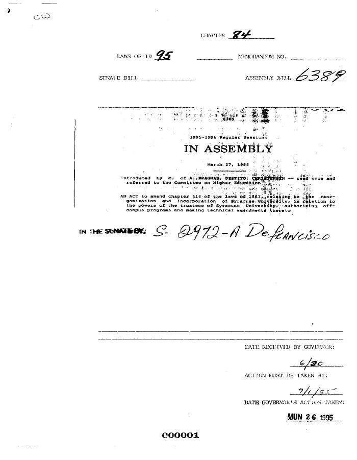 NYS Bill and Veto Jackets: 1995, Chapter 84