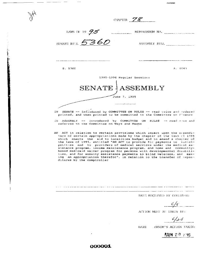 NYS Bill and Veto Jackets: 1995, Chapter 78