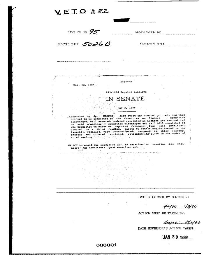 NYS Bill and Veto Jackets: 1995, Veto 82