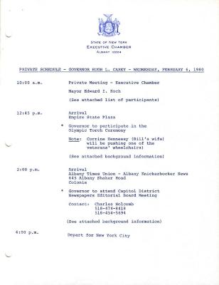 Private Schedule - Hugh L. Carey - Wednesday, February 6, 1980