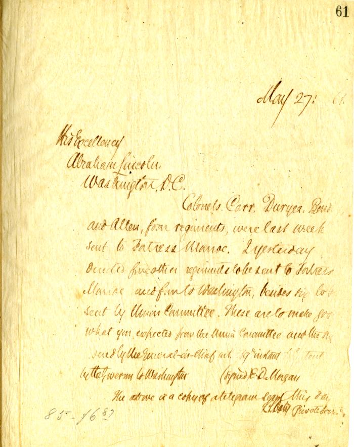 [Telegram from Governor Edwin D. Morgan to Abraham Lincoln, copy]