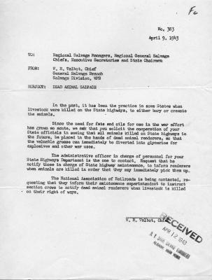 World War II - Dead Animal Salvage Letter