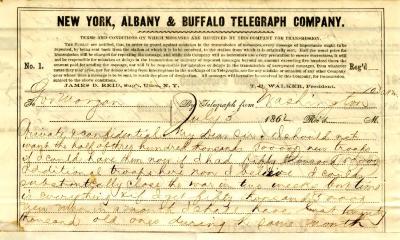 Telegram from Abraham Lincoln to Governor Edwin D. Morgan