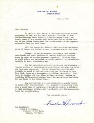 Letter, President Franklin D. Roosevelt to Governor Herbert H. Lehman, 1942