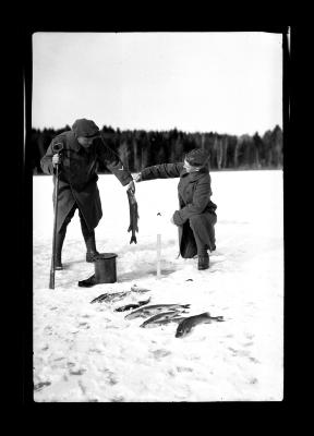 Fishing for Pickerel Through the Ice with Tip-Up, Long Pond near Grafton, Rensselaer County