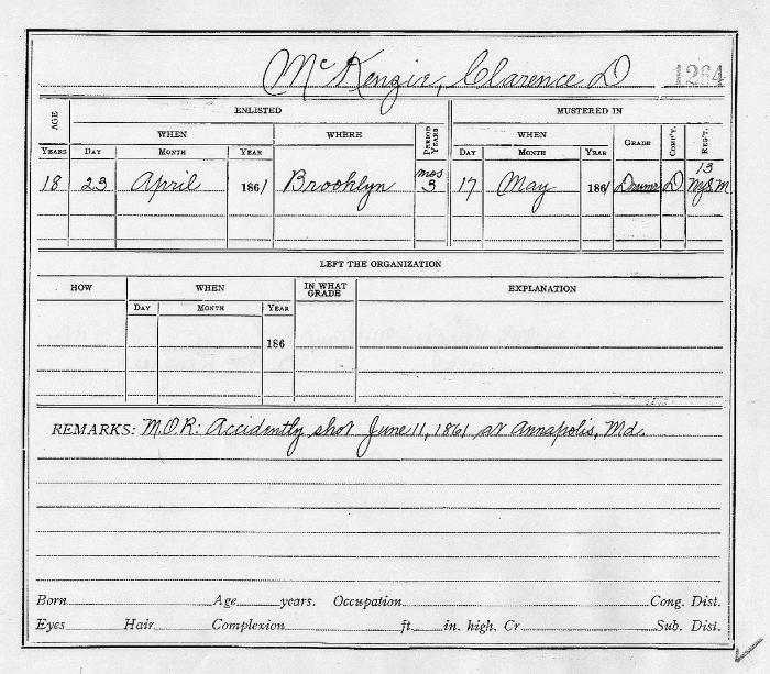 Civil War muster roll abstract, Clarence D. McKenzie