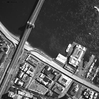 [Aerial photograph, flying across lower Manhattan, 09/15/2001]