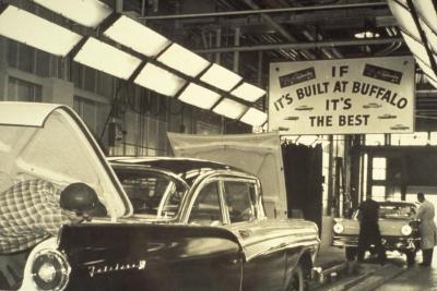 Buffalo car production line showing a Ford Fairlane 500