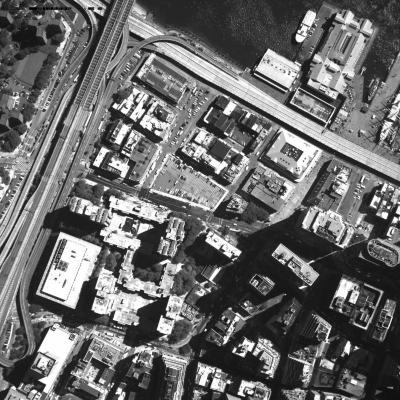 [Aerial photograph, flying across lower Manhattan, 09/15/2001]