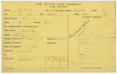 State Fire Marshal, Fire Report