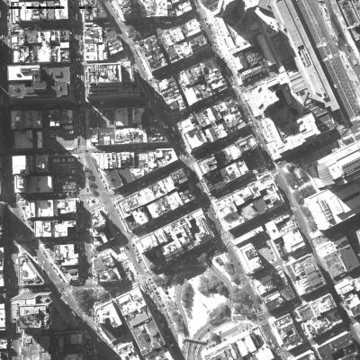 [Aerial photograph, flying southeast along west side of lower Manhattan, 10/21/2001]