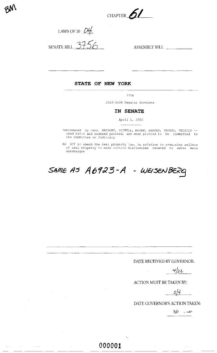 NYS Bill and Veto Jackets: 2004, Chapter 61