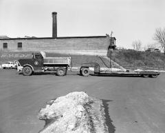 Heavy truck and flatbed trailer at Waterford shops