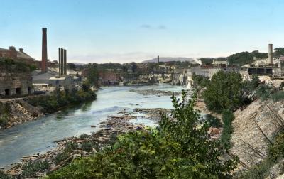 Glens Falls. View up the Hudson, Paper Mills on Each Side; Lime Kiln on Left