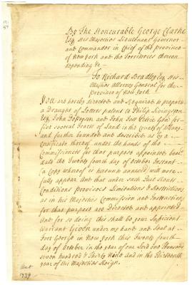 Warrant for a patent, to Philip Livingston and others, for five several tracts of land in the county of Albany