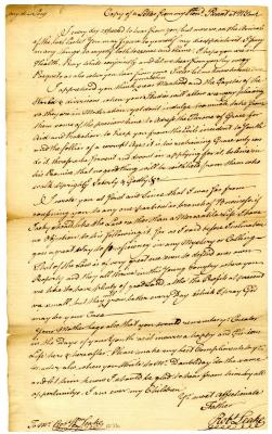 Copy of a letter from Robert Leake, Sr. to Robert W. Leake and John G. Leake, circa 1770-1774